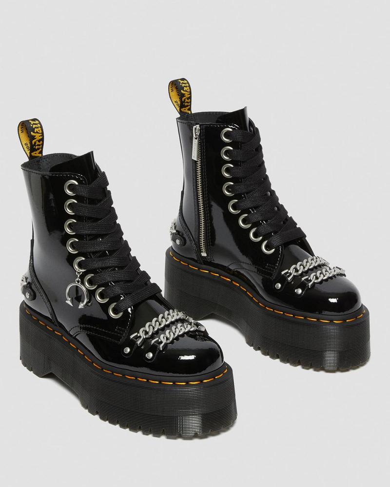 Dr Martens Jadon Max Chain Lak Læder Platform Støvler Dame Sort | DK 240UZG